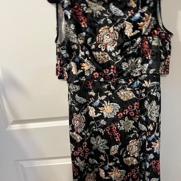 NWT $396 Eva Franco 10 M Velvet Floral Hi Lo Ruffle Maxi Dress - Picture 3 of 8